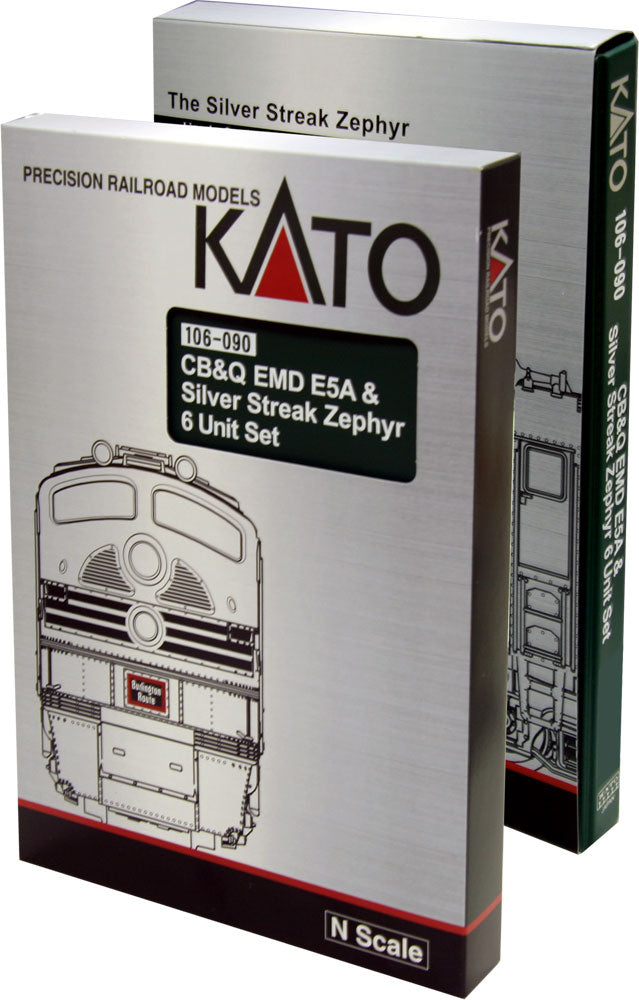 N Scale KATO CB&Q EMD E5A Silver Streak Zephyr 6-Unit Passenger Set