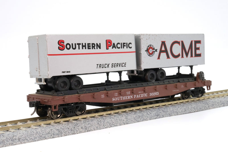 Athearn HO Scale 50’ Flat Car with Trailers Southern Pacific #30263
