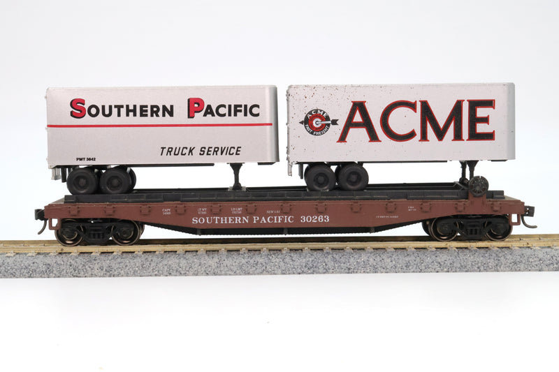 Athearn HO Scale 50’ Flat Car with Trailers Southern Pacific #30263