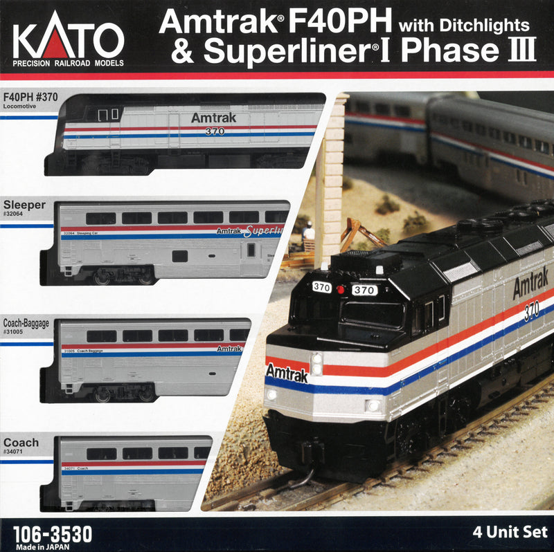 N Scale KATO Amtrak EMD F40PH Superliner I Phase III 4-Unit Passenger Set
